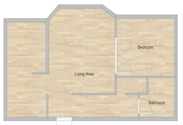 Floor plan for 1 bed, 1 bath, 670 sqft